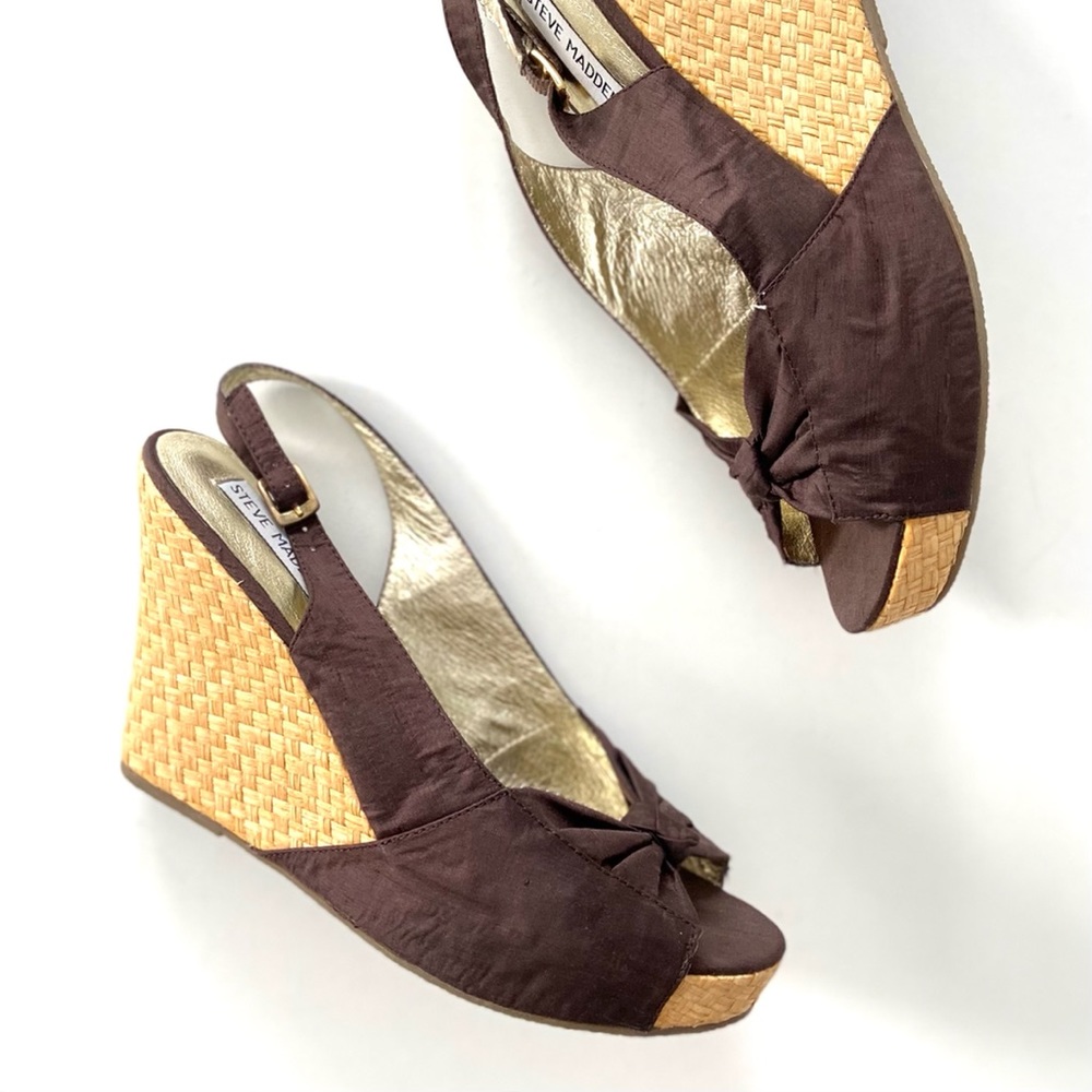 Steve Madden Cerona Brown Woven Sling Back Wedge Sandal